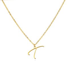 Celebrate your personal identity with this unique YourLetter Initial Necklace. Choose your own letter initial personalization from A-Z, and show off your custom piece with a realistic handwritten letter design. The necklace has a luxurious gold color finish, making it a timeless accessory. Custom Name Initial Pendant Necklace In Gold, Gold Initial Pendant Necklace With Custom Name, Gold Initial Necklace With Custom Name, Gold Letter Initial Necklace As Personalized Gift, Elegant Personalized Tan Initial Necklace, Gift Monogram Initial Necklace In Tan, Elegant Personalized Tan Charm Necklaces, Tan Monogram Initial Necklace For Gifts, Tan Monogram Initial Necklace For Gift