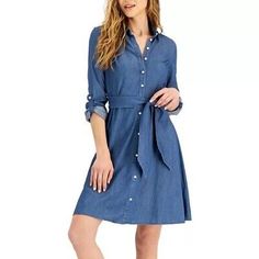 Great shopping ideas for Tommy Hilfiger Chambray Cotton Denim Shirtdress NWT, Women's Dresses Fall Cotton Shirt Dress With Roll-up Sleeves, Elegant Collared Denim Dress For Work, Chic Denim Blue Shirt Dress For Work, Chic Denim Shirt Dress For Work, Casual Shirt Dress With Roll-up Sleeves And Spread Collar, Button-up Denim Blue Cotton Dress, Denim Blue Cotton Button-up Dress, Chic Cotton Knee-length Shirt Dress, Trendy Shirt Dress With Pockets