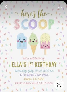 an ice cream birthday party with sprinkles on the background and two scoops of