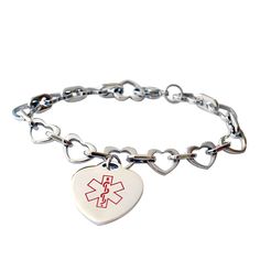 The style you adore combined with the safety you need. You will love wearing one of our elegant charm bracelets.Surgical Stainless SteelUnique heart link style bracelet chain included at no extra cost8 inch chain, adjustable sizingPersonalized engraving for only $9 Medical Alert Necklace, Medical Id Bracelets, Crystal Pendant Necklace, Heart Chain, Id Bracelets, Chain Design, Bead Chain, Crystal Necklace Pendant, Tiffany Heart