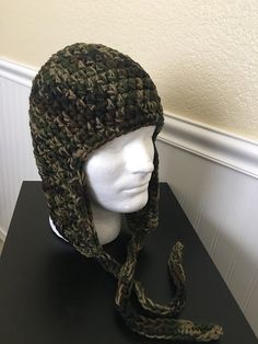 For more ear flap hats check here... https://www.etsy.com/listing/737007960/chunky-earflap-hatear-flap-beanieearflap?ref=shop_home_active_30 FOR Camo Infinity Scarf CHECK HERE https://www.etsy.com/listing/874638847/camo-infinity-scarf-with-hat-to-match? ref=shop_home_active_1 For this hat in 2 color check here  https://www.etsy.com/listing/882752016/mens-chunky-ear-flapteens-ear?ref=shop_home_active_1 https://www.etsy.com/listing/877333864/chunky-trapper-mens-ear-flap-hatcrochet?ref=shop_home_active_1 https://www.etsy.com/listing/574792276/chunky-earflap-hat-earflap-beanieear?ref=shop_home_active_10&crt=1 This yarn is very soft and Warm, very good for cold weather. Please keep in mind that each computer monitors shows colors differently. I have many HATS/BEANIES/Ears Flap in my shop in a v Beanie With Ear Flaps, Thrifting Clothes, Beanies Crochet, Crochet For Men, Crochet Mens Hat, Beanie With Ears, Flap Hat, Earflap Hat, Ear Flap Hats