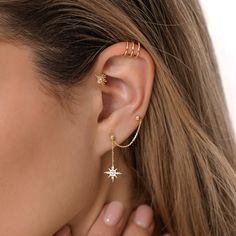 This item is sold individually, not as a set. Item No: MBJ4739 Metals: 14K Solid Gold Post Thickness: 18G (1mm) Inner Diameter: 6.5MM Gold Plated Hoop Ear Cuff For Pierced Ears, Gold Plated Hoop Ear Cuff Tarnish Resistant, Gold Plated Tarnish Resistant Hoop Ear Cuff, Tarnish Resistant Gold-plated Hoop Ear Cuff, Double Stud Earrings, Double Stud, Gold Starburst, Star Chain, Star Jewelry