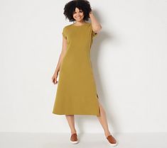 A Perfect 10 in Perfect Jersey. This soft-knit dress is, depending on the accessories, whatever you need it to be: a wear-to-work outfit, a comfy lounge-about, or an easy canvas for date-night dressing. From Denim & Co.® Fashions.  Original item is A399755. This product may be a customer return, vendor sample, or on-air display and is not in its originally manufactured condition. It may not be new. In some instances, these items are repackaged by QVC. Casual Solid Dresses For Everyday, Casual Solid Everyday Dress, Perfect 10, Soft Knits, Round Neckline, Cap Sleeves, Knit Dress, Date Night, Work Outfit