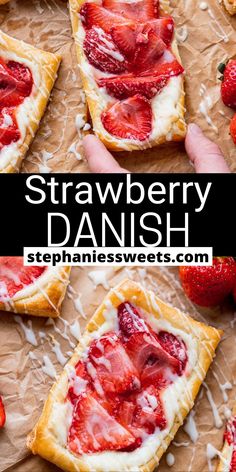 strawberry danish with cream cheese on top and strawberries in the middle, ready to be eaten