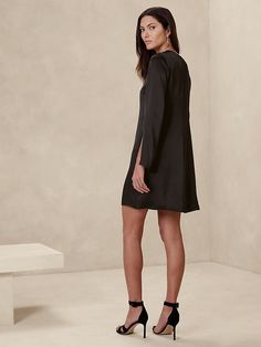 Abril Silk Mini Dress | Banana Republic Sleek Formal Dress With Subtle Sheen, Chic Dresses With Subtle Sheen For Formal Occasions, Chic Formal Dresses With Subtle Sheen, Sleek Silk Mini Dress For Formal Occasions, Sleek Satin Dress For Date Night, Element Of Surprise, Silk Mini Dress, Silk Charmeuse, Curator Style