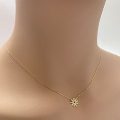 Yellow Gold Flower-shaped Necklace For Anniversary, Delicate Yellow Gold Flower Necklace, Gold Flower Necklace In 14k Gold, Yellow Gold Flower Charm Necklace For Anniversary, Yellow Gold Plated Necklace With Flower Charm, Yellow Gold-plated Necklace With Flower Charm, Hallmarked Yellow Gold Flower Pendant Necklace, Yellow Gold Flower Pendant Necklace, Delicate Flower Shaped Yellow Gold Necklace