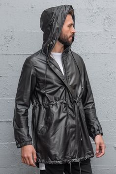 Dark Matter Parka is an oversize jacket with hood made of a Coated Nylon that mimics the look of leather while being lightweight and water resistant. Drawstrings tipped with gun metal beads in both the waist, hood and hem. Paneled hood and sleeves. Elastic cuffs and front pockets. Hidden front zipper with snap closure. Hood lined in sports mesh. 100% COATED NYLON (Nylon Spandex & Sport Mesh) Hooded Jacket Drawstring Waist Front Zipper Designed by Stellar Dust Made in Small Batches by Five and Di Oversize Jacket, Jacket With Hood, Dark Matter, Leather Conditioner, Oversized Jacket, Metal Beads, Small Batches, Black Faux Leather, Wearable Art