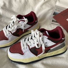 These aesthetic sneakers have a vegan leather upper with a red shooting star design, a low ankle rise and a lace up in front ✨ Material: Vegan Leather Run small, please review the sizing information Aesthetic Sneakers, Painted Canvas Shoes, Red Clothes, Red Tights, Different Shades Of Red, Pop Of Red, Red Handbag, Star Shoes, Red Sneakers