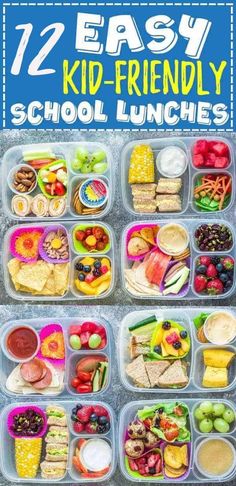 the 8 easy kid - friendly school lunches are packed in plastic containers and ready to be eaten