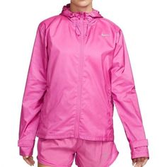 Nike Essential Women's Running Jacket Size M Pink Cu3217 684 The Nike Essential Running Jacket Helps You Keep Running When Wet Weather Arrives. Water-Repellent Fabric Combines With Hooded Coverage To Help You Stay Dry For Miles. Benefits Woven Fabric Is Water-Repellent To Help Keep You Dry. A Back Pocket Delivers Storage For Your Gloves, Hat Or Fuel. Front Zippered Pockets Double As Hand Warmers And Small-Item Storage. A Hook-And-Loop Cuff Lets You Adjust The Fit. Hood Helps Keep You Covered Fro Pink Track Jacket For Outdoor, Pink Sports Windbreaker, Pink Nike Windbreaker For Winter, Nike Pink Windbreaker For Winter, Pink Windbreaker For Sports, Nike Running Jacket, Womens Running Jacket, Nike Crew Neck, Nike Windbreaker Jacket