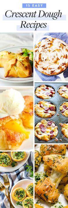 different types of pies and pastries are shown in this collage with text overlay