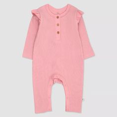 Honest Baby Girls' Organic Cotton Flutter Long Sleeve Henley Coveralls - Pink : Target Honest Baby Products, Target Baby, Pink Newborn, One Piece Outfit, Pink Blush, Casual Fits, Blush Pink, Fitness Fashion, Autumn Fashion