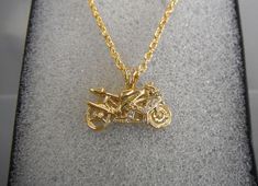 Golden Diamonate Motorcycle Necklace 18 Inch Chain Gift Boxed Motorcycle Necklace, Apple Blossom Flower, Necklace Gift Box, Gas Pumps, Charm Necklaces, Flower Pendant Necklace, Green Gifts, Flower Pendant, Necklace Gift