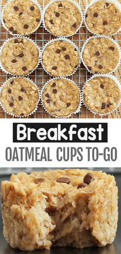 breakfast oatmeal cupcakes with chocolate chips on top and in the background