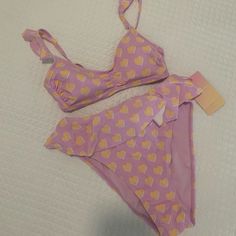 Bralette Top With Ruffle Straps. Adjustable Band And Straps. Removable Pads. Make An Offer! Aesthetic Swimsuit, High Waisted Swim Bottoms, Stoney Clover Lane, Stoney Clover, Bralette Top, High Waisted Swim, Bralette Tops, Swim Suit Bottoms, Pink Purple