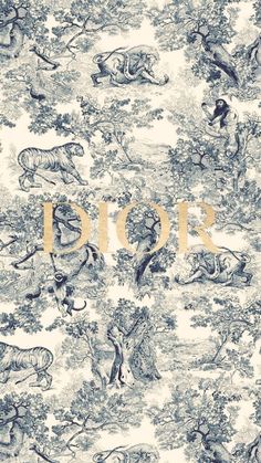 the cover of dior's new book, featuring an image of animals and trees