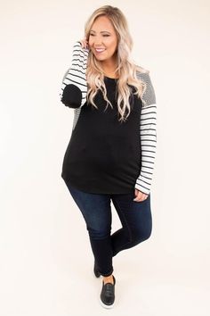 Begin Again Top, Black – Chic Soul Soft-washed Black Tops For Fall, Black Casual Sweatshirt With Contrast Stripes, Plus Size Stripe Top, Chic Soul Plus Size, Spring Black Color Block T-shirt, Chic Soul, The Comfy, Begin Again, Mama Style