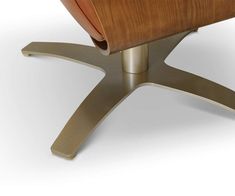 an office chair with wooden seat and metal base