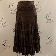 Angel Nina France. Size Medium. 28.2" Waist. Tiered Rag Skirt. Beaded. Lace. Sequins. Length 32". This Is A Rag Skirt - Frayed Edges As Part Of The Design. Threads Hanging. Unfinished Edges. Rag Tail. Excellent Pre-Loved Condition. No Spots, Tears Or Damage. Never Worn. Nina Brown, Rag Skirt, Boho Chic Outfits, Clothing And Textile, Swaggy Outfits, Beaded Lace, Dream Clothes, Pretty Outfits, Fashion Inspo Outfits