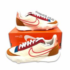 **NEW** Nike Waffle Racer 2X Monarch/Pearl White/Crimson Women’s Size 5.5 New CK6647-800 US Size: Women's 5.5 Brand: Nike Model/Style: Waffle Racer 2X Condition: Brand New **Box is Missing LID/Top Colorway: Monarch/Siren Red/Pearl White Product ID: CK6647-800 Pictures are of the item in hand, ready to ship. Items are shipped within 24 hours. Exception: weekend orders are shipped asap Monday** All items are 100% authentic. Purchased from an Official Nike Retail Store. We do keep receipts as proof Black Nike Trainers, Nike Retail, Nike Gym Shoes, Nike Waffle Racer, White Athletic Shoes, Dior Sneakers, Nike Zoom Pegasus, Nike Model, Red Pearl