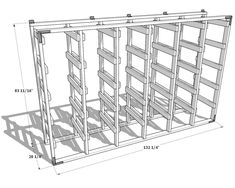 a drawing of a bookcase with shelves on each side and the measurements below it