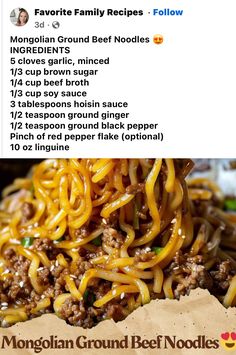 an image of noodles with ground beef on top