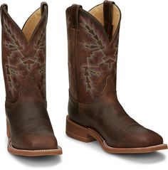 The 11� Bender in chocolate brown is crafted for those looking for a boot that�s as strong and bold as they are. It features a chocolate brown cowhide vamp and a silver blue cowhide upper along with a wide square toe and our J-Flex� + Removable Ortholite� Fly Boots, Western Work, Brown Cowhide, Mens Boots Fashion, Double Stitch, Square Toe Boots, Work Boots Men, Justin Boots, Western Boot