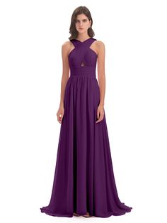 a woman in a long purple dress