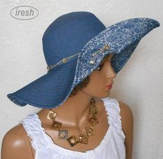 Wide brim hat, Denim hat, Blue Denim hat, Blue Womens hat, Womens Summer hat, Blue summer hat, Women Denim Blue Brimmed Beach Hat, Denim Blue Brimmed Hat For Beach, Denim Blue Beach Hat With Short Brim, Denim Blue Beach Hat With Curved Brim, Denim Blue Short Brim Hat For The Beach, Denim Blue Curved Brim Hat For Beach, Beach Hat With Curved Brim In Denim Blue, Denim Blue Hat With Short Brim For The Beach, Blue Summer Sun Hat Cap