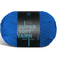 skeins of yarn in blue with the words super soft yarn written on it