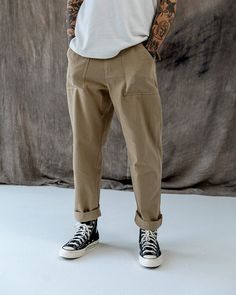 304 Service Fatigue Pants - Sand – P&Co USA Men Over 40 Pants, Estilo Vans, Guys Outfits, Fatigue Pants, Plain White Tee, Guys Clothing Styles, Men Streetwear, Military Uniforms, Mens Outfit Inspiration