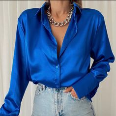 Never Worn Satin Shirts For Women, Satijnen Blouses, Green Silk Shirt, Satin Shirts, Satin Bluse, Blouses Women, Satin Long Sleeve, Casual Shirt Women, Satin Blouses