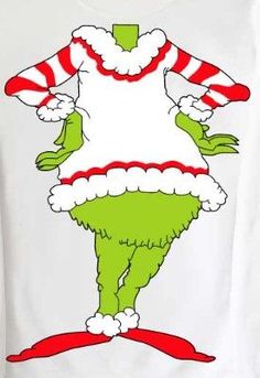 a white shirt with an image of the grinch wearing a santa hat and scarf