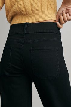 67% cotton, 23% lyocell, 1% elastane Five-pocket styling Front zip Machine wash USA | Rexford High-Rise Straight-Leg Jeans by Modern American in Black, Women's, Size: 30, Cotton/Elastane/Lyocell at Anthropologie Essential Wardrobe Pieces, Yellow Jeans, American Jeans, Essential Wardrobe, High Rise Jeans, Black Fits, Wide Leg Jeans, Bootcut Jeans, Straight Leg Jeans