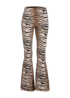 Bring out your wild side when you rock these animal print flared pants! The bell bottom pants are made out of a tiger patterned fabric that looks and feels fabulous. These pants are slim fit from the hip through the knee that flares to a bell bottom leg. Pull-on elastic waistband. Available in sizes S, M, L and XL. Made out of 95% polyester and 5% spandex. Sometimes your skinnies need a rest- give your outfits a new retro-feel with these rad animal print flares. Star Flare Jeans, Tiger Pants, Denim Bell Bottoms, Printed Bell Bottoms, Coyote Ugly, Shaggy Jacket, Velvet Flare Pants, Printed Flare Pants, Tiger Pattern