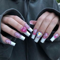 french tips Paznokcie Hello Kitty, Boho Nails, Cute Acrylic Nail Designs, New Nails, Nails Tumblr, Kawaii Nails, Manicure Y Pedicure