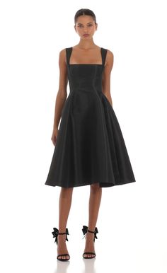 Persephone Flare Midi Dress in Black | LUCY IN THE SKY Persephone Dress, Black Pinafore, Mums Wedding, Flare Midi Dress, Lucy In The Sky, Vintage Black Dress, Lululemon Tops, Tea Length Dresses, Pinafore Dress