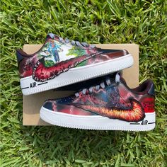 Custom Stranger Things Af1!!! I Can Do Other Stranger Things Designs Too:) Hand And Airbrush Work Done On These. These Are Made To Order So Can Take 2-4 Weeks To Ship So Pls Be Patient. Stranger Things Shoes, High Top Nikes, Nike Shoes Custom, Leopard Nikes, Air Max 90 Leather, Nike Air Women, Air Max 90 Women, Track And Field Shoes, Nike Air Max Excee