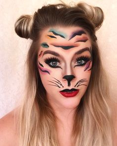 Lisa Frank Tiger, Tiger Makeup, Themed Makeup, Rainbow Costumes, Rainbow Photography, Face Paint Makeup, Rainbow Makeup, Up Theme, Rainbow Crafts