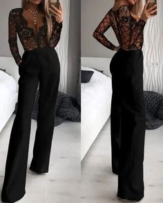 Olivia Mark - Contrast lace straight leg jumpsuit Body Suit Outfit, Look Formal, Looks Chic, Trend Fashion, Dresses To Wear To A Wedding, Lace Bodysuit, Mode Inspiration, Wide Leg Jumpsuit, Olivia Mark