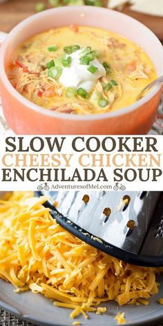 slow cooker cheesy chicken enchilada soup is an easy and delicious meal