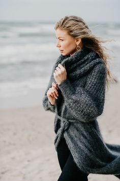 Handmade mohair cardigan - length 130 cm ( 51,18 inches). Model in the pictures is 164 cm( 5,4 ft) tall and wearing size S, also fits for size M Instead of a collar, the cardigan includes a cowl, which you can also wear as a hood. The cardigan is made in a mohair+silk +merino wool. So it's warm, but light. Very soft and not itchy. The cardigan is knitted without seams. FIBER: Silk 27%, Mohair 73% COLOR: Steel grey . Can be made in your desired color. SIZE: Fits for S, M sizes Length 130 cm( 51,1 Hand Knitted Mohair Outerwear, Hand Knitted Mohair Cardigan, Hand Knitted Mohair Cardigan For Winter, Pull Mohair, Mohair Scarf, Mohair Cardigan, Chunky Cardigan, Wedding Shawl, Mohair Sweater