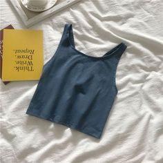 Blue Solid Color Crop Top For Summer, Beach Tank Crop Top, Solid Color Camisole Crop Top For Beach, Solid Camisole Crop Top For Beach, Casual Solid Color Camisole Crop Top, Tanks Tops, Solid Tank Tops, Cute Crop Tops, Sleeveless Vest