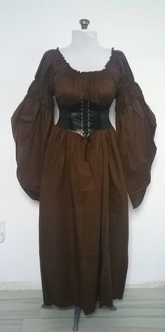 Witchy Dress, Victorian Boho, Ren Faire Costume, Brown Corset, Chemise Dress, Witchy Fashion, Palm Coast, Ruffled Neckline, Clothing Photography