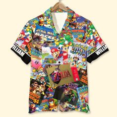 Discover personalized gifts for game lover with vibrant Hawaiian shirts! Perfect for adding a touch of tropical flair to any wardrobe or occasion. Shop now! Gift Quotes: Hawaiian Shirt, Aloha Shirt: Material: 95% Polyester - 5% Spandex Manual measurement may have a 1-3cm difference . Machine wash cold. Do not bleach. Do not dry clean. Do not tumble dry. Iron at low temp. Size chart Personalization Please complete fields required to customize options (Name/Characteristics) and recheck carefully a Short Sleeve Tops With Character Print For Vacation, Casual Multicolor Shirt With Cartoon Print, Fun Cotton Hawaiian Shirt With Graphic Print, Fun Hawaiian Shirt With Graphic Print, Casual Multicolor Hawaiian Shirt With Graphic Print, Casual Multicolor Graphic Print Hawaiian Shirt, Hawaiian Multicolor Tops With All Over Print, Hawaiian Multicolor Top With All Over Print, Multicolor Hawaiian Printed T-shirt