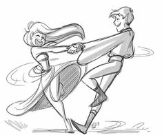 a drawing of a man and woman dancing