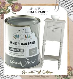 an advertisement for annie sloan paint with a small table and chair in front of it