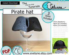 Pirate hat PDF pattern , English , 3 sizes included , tricorn hat , pirate costume , halloween pirate costume , jack and neverland pirates  instant Download  Pour la version en Français c'est ici = www.etsy.com/ca-fr/listing/244531462/chapeau-de-pirate-pdf-francais-3?ref=shop_home_active_1 Go to the adventure with this beautiful tricorn hat! The essential accessory for all little pirates of this world! Get this PDF tutorial and pattern in English !   1 PDF including 9 tutorial pages with around Baby Doll Carrier Pattern, Halloween Pirate Costume, Tricorn Hat, Neverland Pirates, Pirate Hat, Doll Carrier, Pirate Hats, Aprons Patterns, Halloween Jack