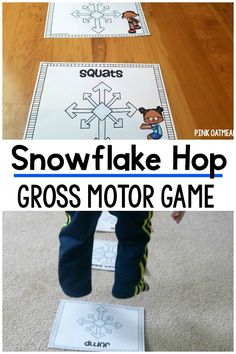 snowflake hop gross motor game for toddlers to play on the floor with