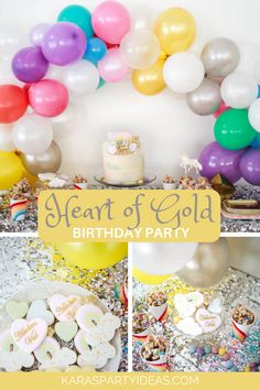 a birthday party with balloons and confetti